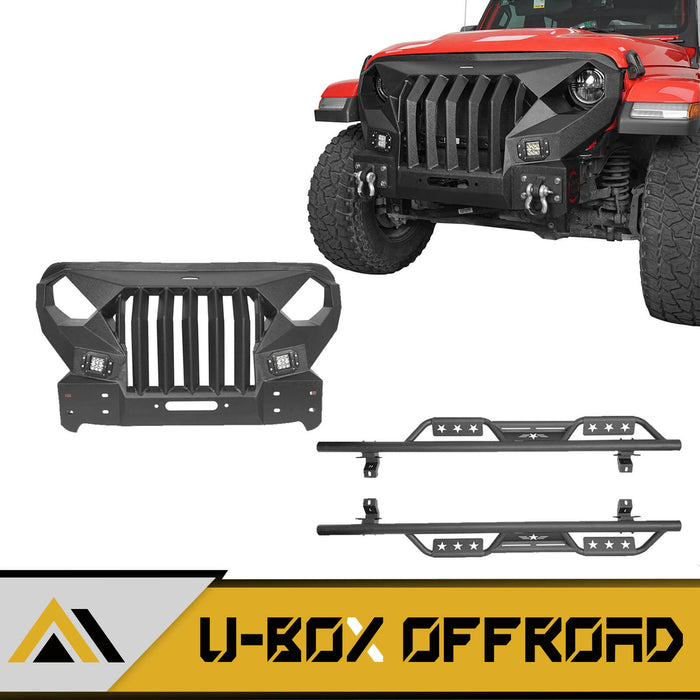 Mad Max Front Bumper with Grill & Side Steps(18-24 Jeep Wrangler JL 4 Door) - u-Box