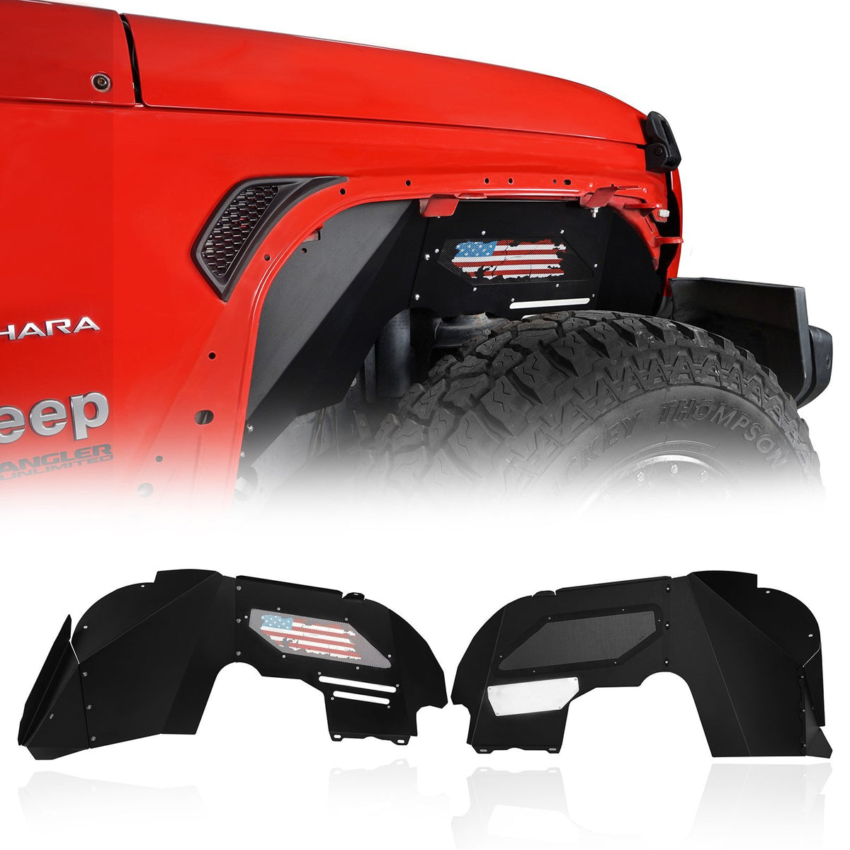 Front Inner Fender Liners Distressed USA Flag(18-23 Jeep Wrangler JL  Sahara) - u-Box