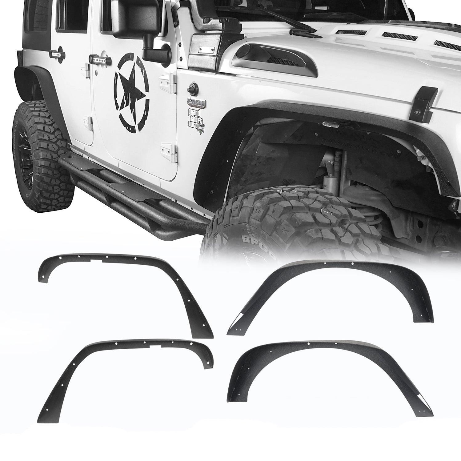 Jeep JK Flat Fender Flares Steel Fender Flares for 2007-2018 Jeep ...